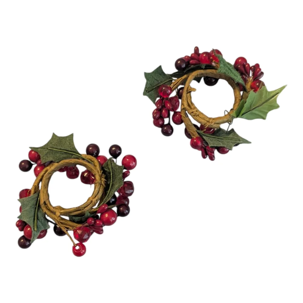 Vintage Pair Of  Red Mix Berry Holiday Candlestick Rings